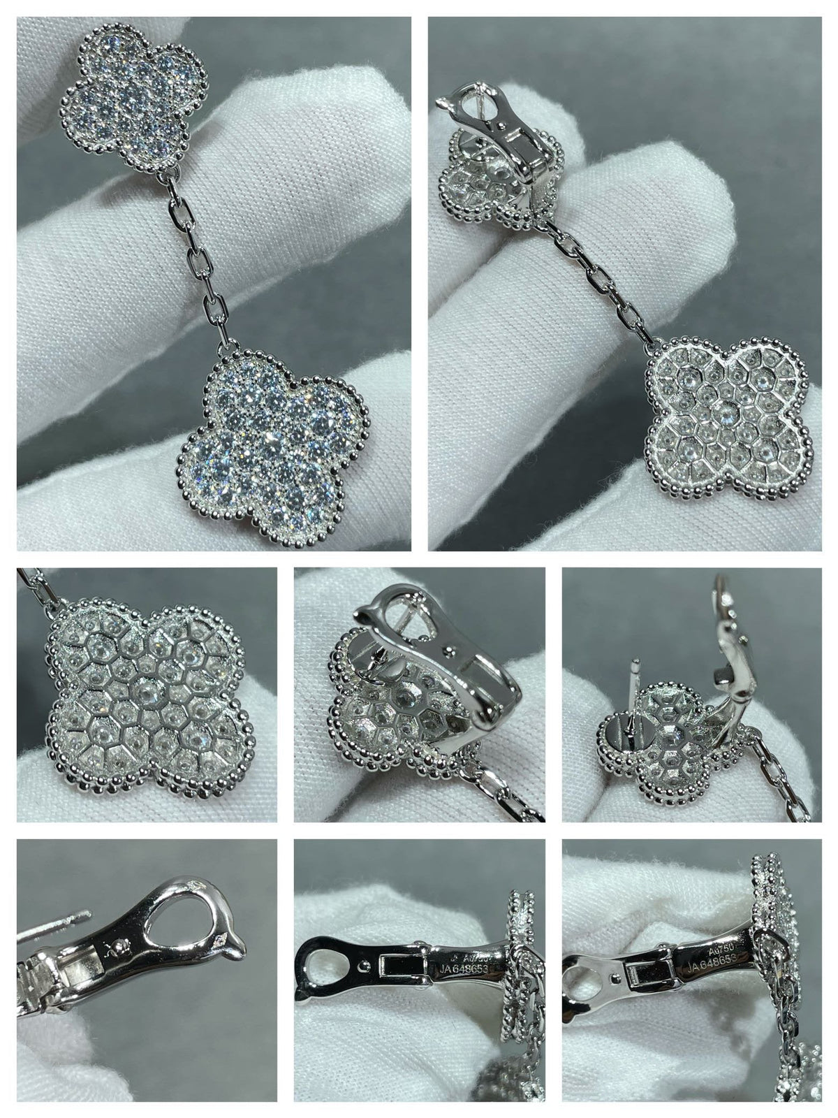 Van Cleef & Arpels CLOVER 2 MOTIFS DIAMOND PAVED SILVER EARRINGS