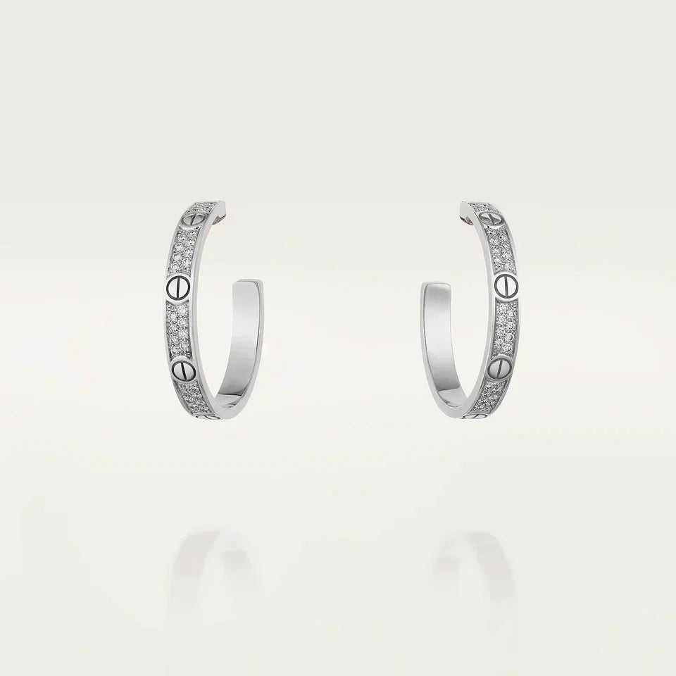 CARTIER LOVE DIAMOND SILVER HOOP EARRINGS